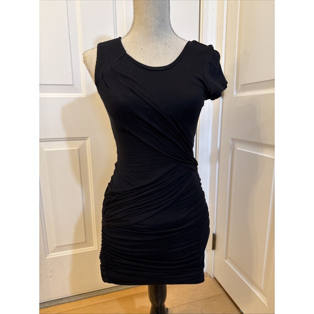 SEXY Y2K ASYMMETRICAL BCBG Black stretch Jersey sleevless Dress Women’s Size 2XS